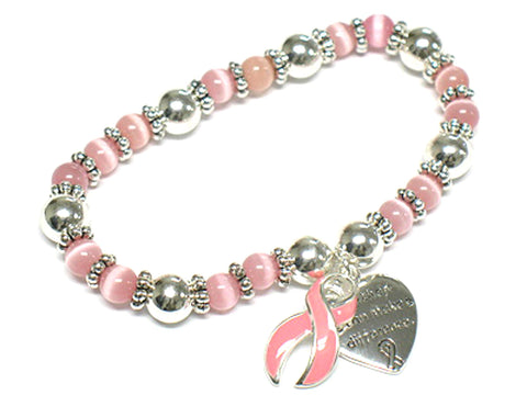 Breast Cancer Awareness Pink Ribbon Casting love Stretch Bracelet For Women / AZBRBCA004-SPK