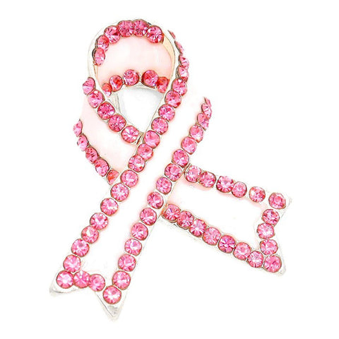 Trendy Pink Ribbon Brooch - Breast Cancer Awareness For Women / AZFBCA796-SPI