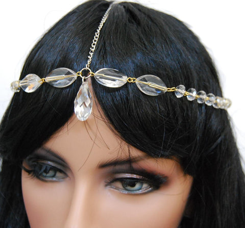 Head Chain - Gold Silver tone with clear bead