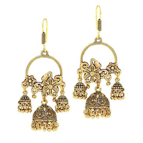 Bollywood Trendy Fashion Oxidized Gold Finish Jhumka Earrings For Women / AZINOXE10-AGL