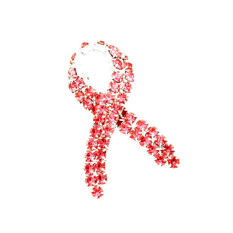 Trendy Pink Ribbon Brooch - Breast Cancer Awareness For Women / AZFBCA366-SPI