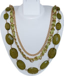 Olive flat beads in Gold finish chain & ribbon Fusion Necklace