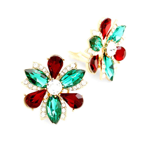 Christmas Fashion Trendy Marquise Flower Clip on Evening Earrings For Women / AZERCO763-GRG