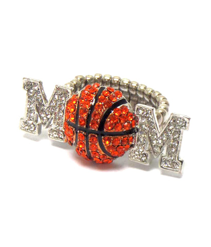 Sports MOM - Crystal Basketball Mom Stretch Ring / AZSJRI006-SIL-MOM