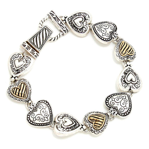 Valentine Heart / Filigree Heart Link Magnetic Closure Bracelet / AZBRCB375-AMU