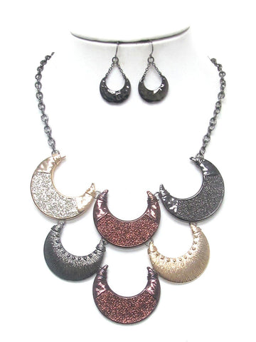 Fashion Trendy Bellydance Tribal Sandblast Crescent Necklace Set For Women / AZBTTN055-TRI