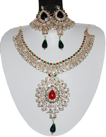 Bollywood Style Indian Imitation Necklace Set / AZBWBR025-GRG