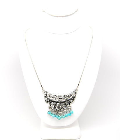 Gypsy Turquoise Pendant Tibetan Silver Vintage Necklace snake chain jewelry / AZVJNE202-ABL