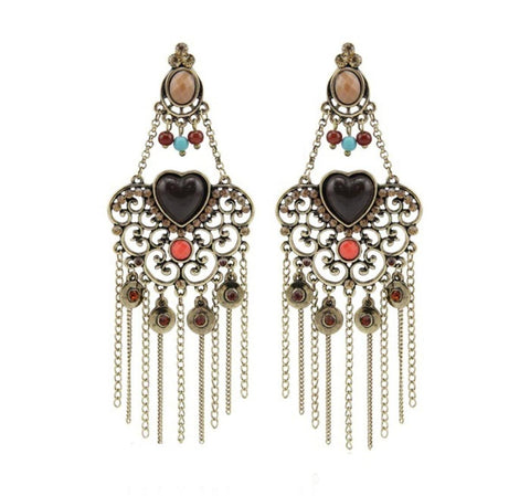 Vintage Crystal Rhinestone Multicolor Beads Long Tassel Drop Earrings / AZERFH280-GML