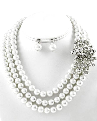 Arras Creations Fashion Trendy Multi Row Necklace Earring Set for Women / AZFJNS063-PSL