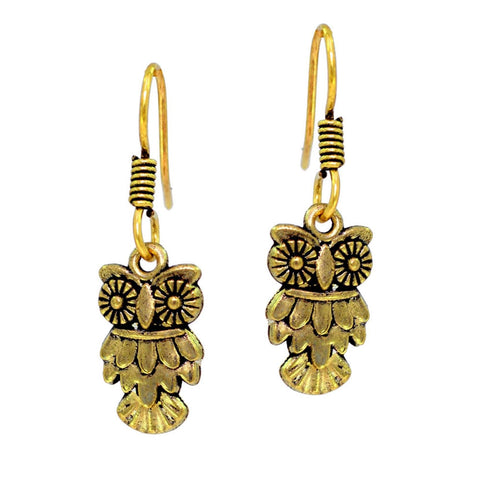 Owl Shaped Gold Plated Oxidised Drop Earrings For Women / AZINOXE41-AGL