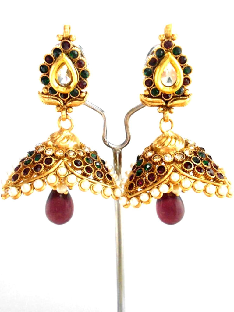 Amazon.com: Indian Jhumka Earrings for Women | Earring for Women with  Pushback Closure | Trendy Leaf Design | Pearl Drop & Stone-Studded | Gold  Plated | Bridal Earrings | Ethnic Earrings by