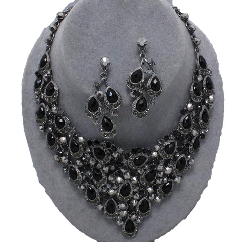 Arras Creations Fashion Trendy Hematite Black Rhinestone Bridal Necklace Set For Women / AZBLRH060-HBK