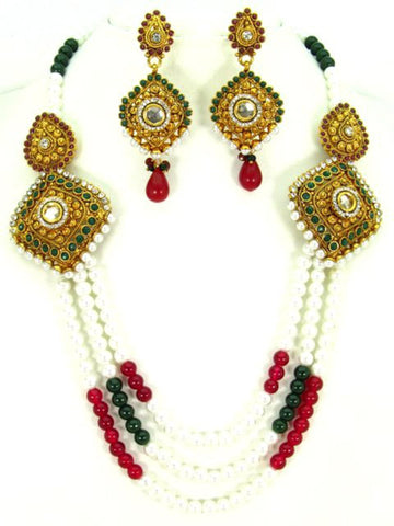Arras Creations Indian Imitation Costume Pearl Rajwadi Necklace Set for Women / AZINRJ202-GGR