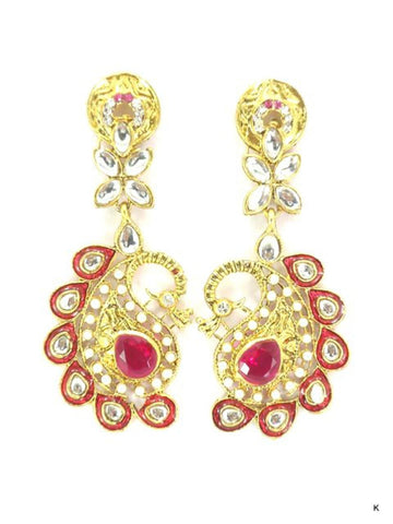 Imitation Designer Peacock Kundan & Pink Stone Earrings For Women / AZIDPE555-GPK