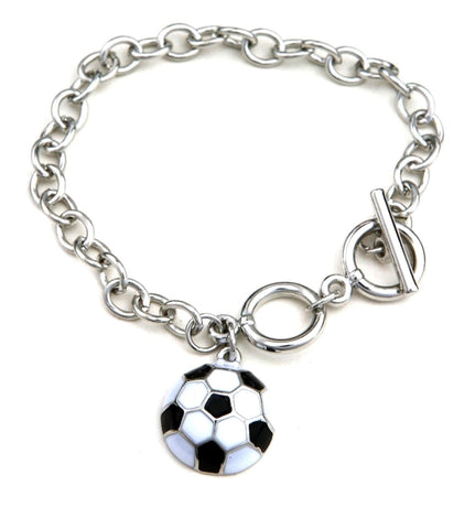 Fashion Trendy Silver Chain Soccer Ball Bracelet for Women / AZBRCH007-SWH