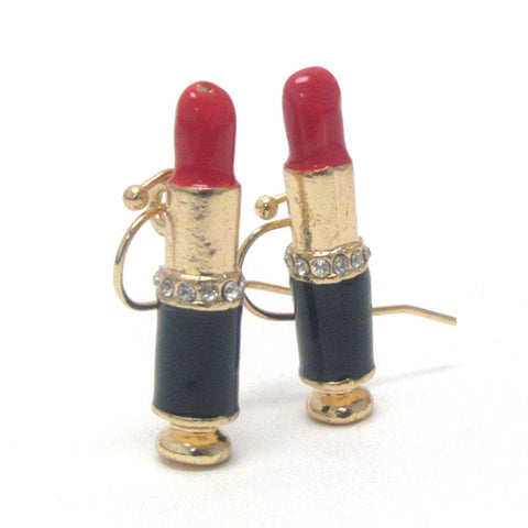 Fashion Trendy Premier Electro Plating Crystal and Epoxy Deco LipStick Earrings For Women / AZERFH162-GRD