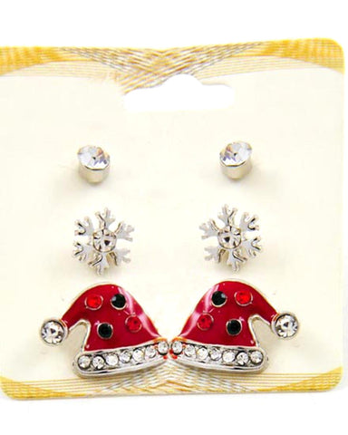 Christmas Theme - Button & Stud / Post Earring Set / 3 Pair Packed Item / Azerfh152-srd-chr