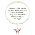 Pink Ribbon with Prayer Message Stretch Bracelet - Breast Cancer Awareness For Women / AZBRBCA880-SPK