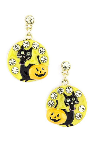 Black Cat Pumpkin Halloween Dangling Earrings - Color : Yellow,black,orange