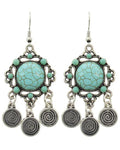 Trendy Fashion Chandelier Dangle Antique Silver Turquoise Stone Earring / AZERVT829-ATU