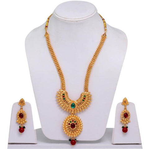 Indian Traditional Long Polki mitation Jewelry Set for Women / AZINPL004-GRG