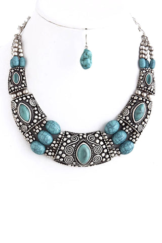 Stone Embedded Tribal Necklace / Color: Turquoise / AZBTTN006-BST