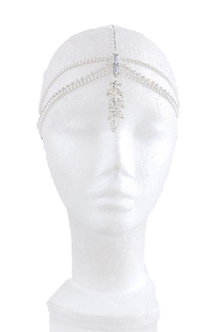 Arras Creations Fashion Trendy Crystal Leaf Dangle Head Chain Head Wrap Head Accessory for Women / AZFJHP097-SCL Silver, Clear