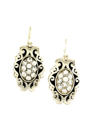 Filigree Gem Paved Center Dangle Earring