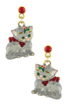 Cat With A Christmas Bow Accent Earrings / AZERCHR03-SRD