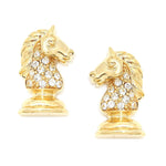 Trendy Fashion SPORTS Crystal Chess Knight Horse Stud Earrings For Women / AZSJER890-GCL