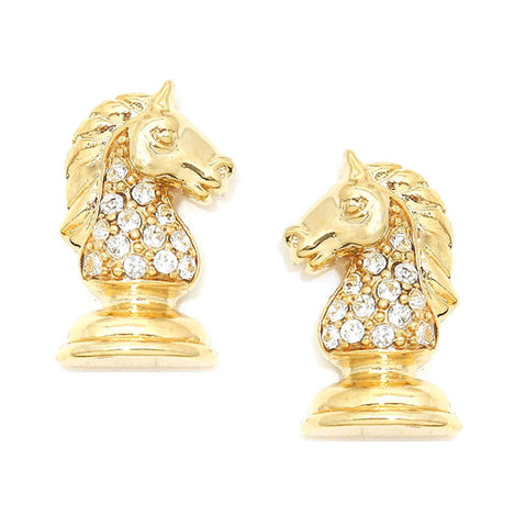 Trendy Fashion SPORTS Crystal Chess Knight Horse Stud Earrings For Women / AZSJER890-GCL