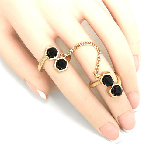 Chained Spike Double Ring / AZRIFR136-GBK