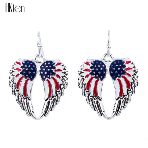Patriotic USA American Flag Angel Wing Earrings For Women/ AZERPT035-SRB-PAT