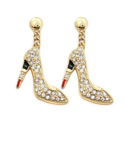 Fashion Post Metal Crystal Theme Lipstick High Heels Earrings for Women / AZERFH169-GML