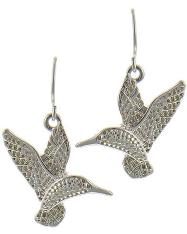Silver Tone Bird Dangle Metal Fish Hook Earring / AZERSEA265-SIL