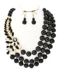 Arras Creations Clear Rhinestone & Black Diamond Glass Multi Row Necklace & Earring Set for Women / AZFJNS126-GBK