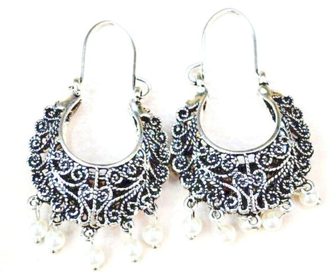 Imitation Antique Silver Oxidize Basket Earrings For Women / AZINOXK001-ASP