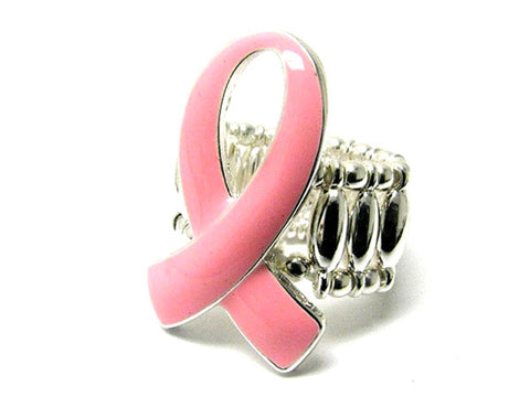 Epoxy Metal Pink Ribbon Stretch Ring - Breast Cancer Awareness / AZBAC002-SPI