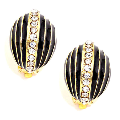 Crystal Accented Oval Dome Enamel Clip on Earrings / AZERCO254-GBC