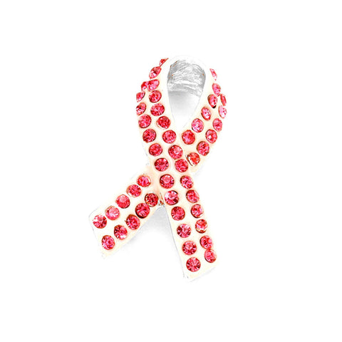 Trendy Pink Ribbon Brooch - Breast Cancer Awareness For Women / AZFBCA340-SPI