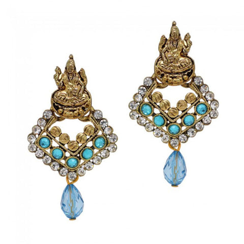 Antique Gold Oxidized Triangle Shape Goddess Laxmi Design Earrings For Women / AZINOXE17-AGT