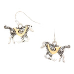 WESTERN THEME Two Tone metal Horse earrings / AZERSW245-SGL
