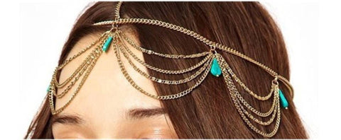 Arras Creations Fashion Trendy Dangle Turquoise Head Chain Head Wrap/Head Accessory for Women / AZFJHP098-GTU