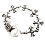 Mens stainless steel cross link chain bracelet - 9 inch - Burnished Silver / AZMJBR008-BSL-09