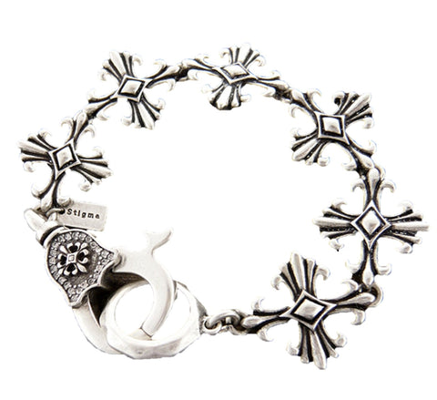 Mens stainless steel cross link chain bracelet - 8 inch - Burnished Silver / AZMJBR008-BSL-08