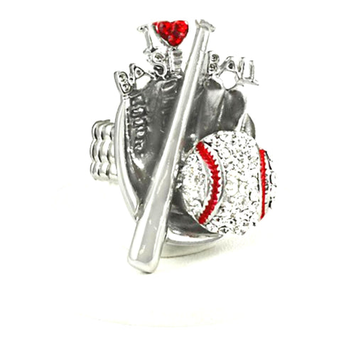 Sports Baseball - Crystal Baseball Stretch Ring / AZSJRI570-SRD