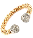 Hollow Popcorn Chain Cuff Bracelet with Crystal Studs Ball / AZBRCF028-GCL