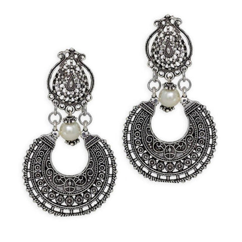 Bollywood Designer Water Drop Imitation Pearl Disc Cut Drop Earrings For Women / AZINOXE33-ASP