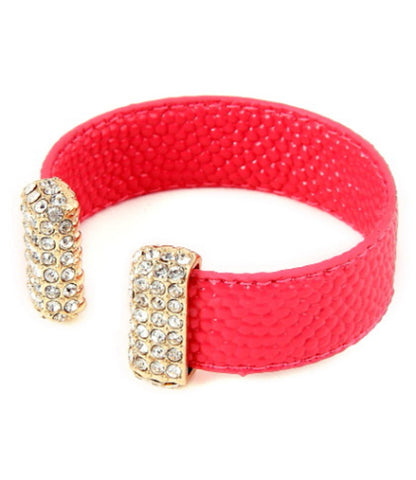 Artificial Leather Surface with Clear Rhinestone Cuff Bracelet / Color - Gold/Rose / AZBRCF026-RCL